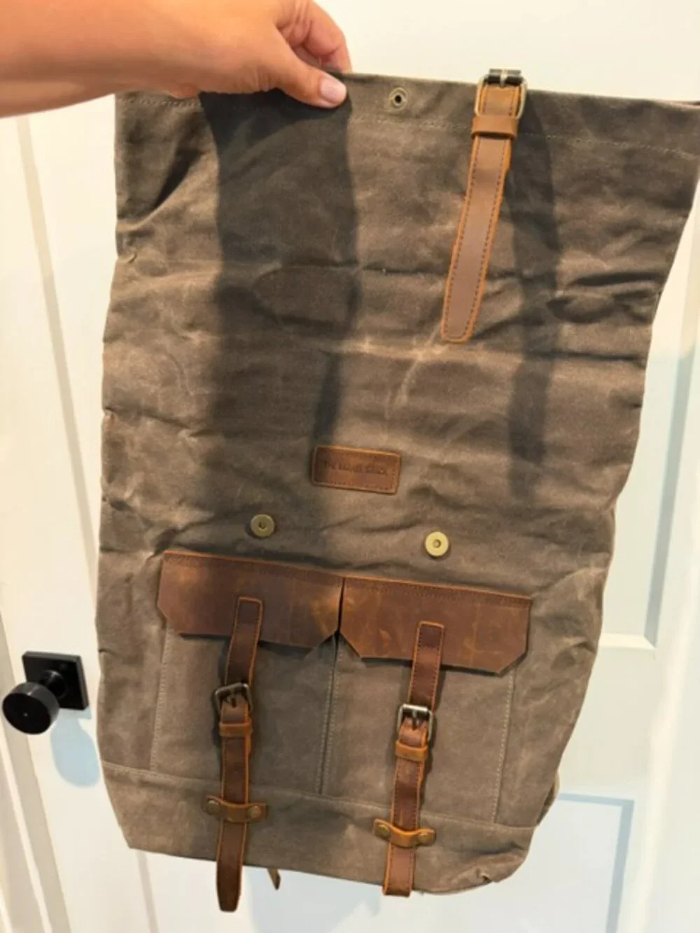 The Barrel Shack Waxed Canvas & Leather Roll Top Backpack Travel Rucksack